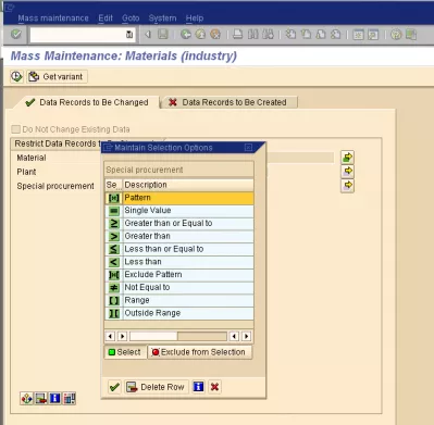 SAP เปลี่ยนแปลงวัสดุหลักของวัสดุ : รูปที่ 11: การอัพเดต Mass ใน SAP filter selection