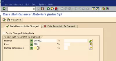 Массовое изменение SAP Основные записи материалов : Рис. 12: экран выбора в SAP
