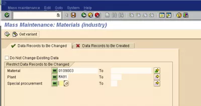 SAP เปลี่ยนแปลงวัสดุหลักของวัสดุ : ธุรกรรมจำนวนมากใน SAP