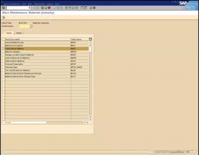 Master Material perubahan massal SAP : Gambar 2: seleksi MASS dari tabel Master Material di SAP