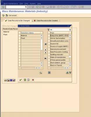 Master Material perubahan massal SAP : Gambar 8: Kriteria pemilihan SAP