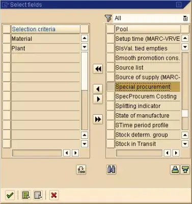 SAP Mass Change Material Master : Fig 9: Selección de campo del Maestro de materiales SAP