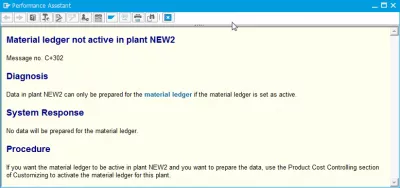 Mensagem SAP C + 302 Ledger de materiais não ativo no centro : Descrição da mensagem de erro C + 302