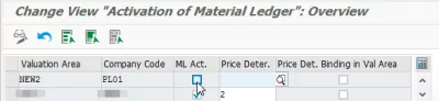 Mensagem SAP C + 302 Ledger de materiais não ativo no centro : Ativação do ledger de materiais para a área de avaliação