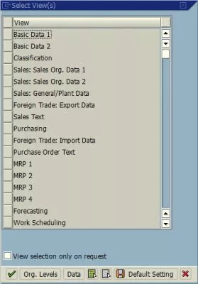 SAP find out which views are open for a material / article