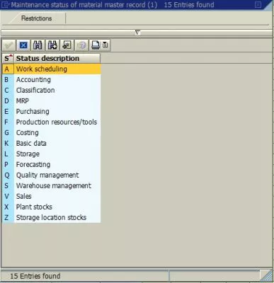 SAP qanday materiallar / maqola uchun ochiq ekanligini aniqlang : Materiallar Master view kodi va ro'yxati 