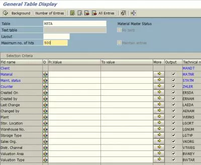 SAP ermittelt, welche Sichten für ein Material / einen Artikel geöffnet sind : Filter und verfügbare Materialansichten Details in Tabelle MSTA