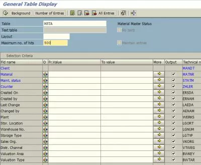 SAP find out which views are open for a material / article : Filters and available material views details in table MSTA 