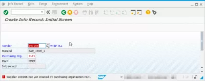 SAP ACHAT INFO enregistreur fournisseur non encore créé par l'organisation d'achat : Erreur lors de la création de l'enregistrement d'informations d'achat