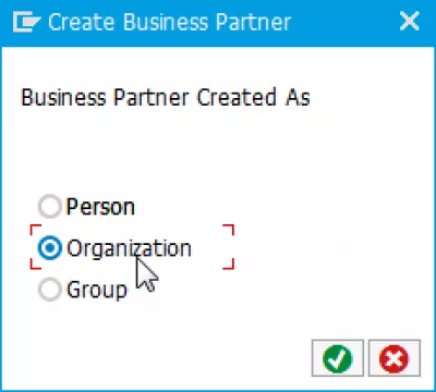 SAP Organizacija za nakup Info Onficel, ki ni ustvarjena z nabavno organizacijo : Izbira tipa SAP Business partnerja