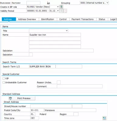 SAP Purchase Info Record Supplier not yet created by purchasing organization : Business partner details entry