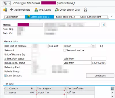 SAP solve the Pricing error: Mandatory condition MWST is missing : Change material MWST tax code