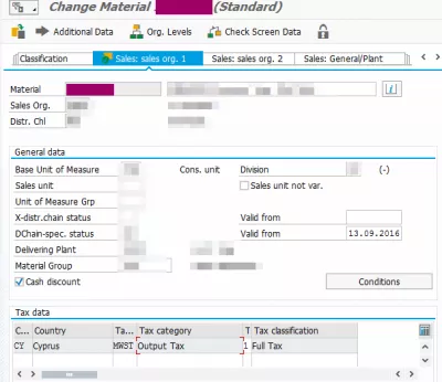 SAP solve the Pricing error: Mandatory condition MWST is missing : Change material MWST tax code