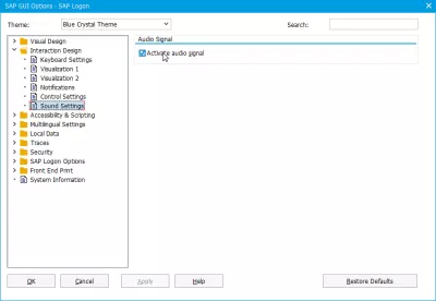 SAP Turn Off Sound Effects : Uncheck the box activate audio signal to turn off the SAP sound effects