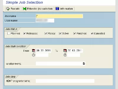 Pianificazione batch SAP LSMW : Figura 10: lavoro batch sap tcode SM37 Selezione semplice del lavoro