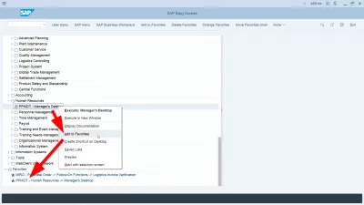 Display technical names in SAP : Adding a transaction code to favorites in SAP easy access