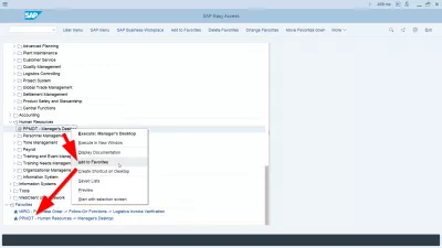 Afficher les noms techniques dans SAP : Ajout d'un code de transaction aux favoris dans SAP Easy Access