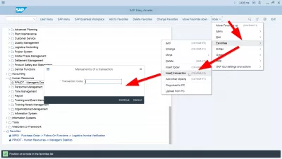 Afficher les noms techniques dans SAP : Ajout d'un code de transaction dans le menu SAP