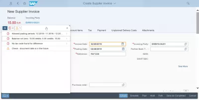 Solving the issue balance not zero while creating supplier invoice in SAP : Balance not zero error while creating supplier invoice