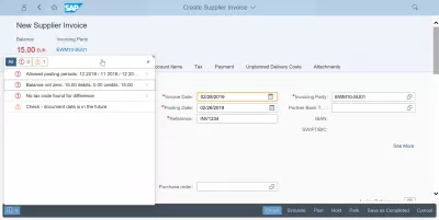 Ang paglutas ng balanse ng isyu ay hindi zero habang lumilikha ng invoice ng supplier sa SAP : Balanse hindi zero error habang lumilikha ng invoice ng supplier