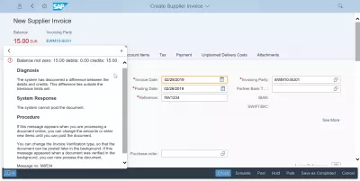 Solving the issue balance not zero while creating supplier invoice in SAP : Balance not zero error message in SAP FIORI
