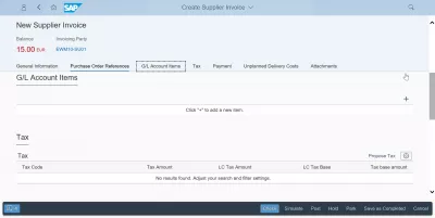 Ang paglutas ng balanse ng isyu ay hindi zero habang lumilikha ng invoice ng supplier sa SAP : Mga tab na item ng G / L account