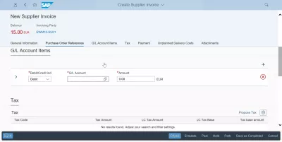 Solving the issue balance not zero while creating supplier invoice in SAP : Adding a new G/L account item line