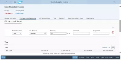 Solving the issue balance not zero while creating supplier invoice in SAP : Entering general ledger account value