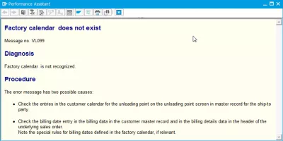 SAP में समस्या फ़ैक्टरी फ़ैक्टरी कैलेंडर मौजूद नहीं है