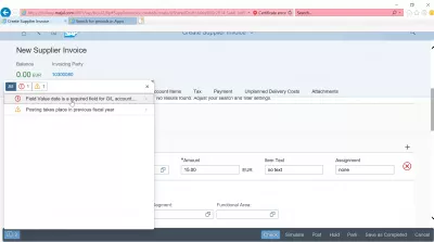 A hiba mező értéknapjának megoldása a G / L számla kötelező mezője : Hiba az SAP FIORI alkalmazásban a szállítószámla mező értékének létrehozása a főkönyvi fiók kötelező mezője