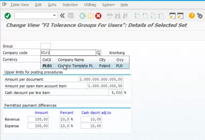 * SAP* FICO: Com resoldre l'error F5155 No hi ha cap autorització de quantitat? : Configuració de grups de tolerància per als usuaris de la FI