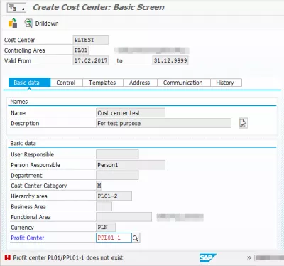 Profit center does not exist for date SAP : Error during cost center creation 