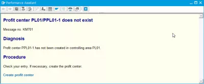 Le centre de profit n'existe pas pour la date SAP : Description de l'erreur dans l'assistant de performance