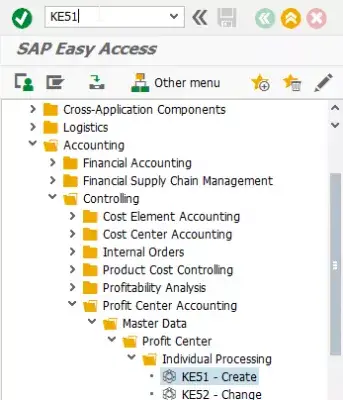 МВП не существует на дату SAP : KE51 в меню SAP