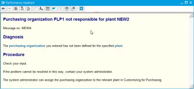 วิธีแก้ปัญหาองค์กรจัดซื้อของ SAP ที่ไม่รับผิดชอบต่อโรงงาน : องค์กรจัดซื้อไม่รับผิดชอบต่อคำอธิบายข้อผิดพลาดของระบบใน Performance Assistant