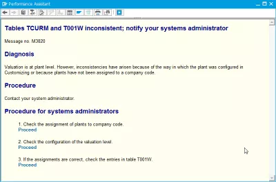 SAP So lösen Sie die Fehler Die Tabellen TCURM und T001W sind inkonsistent : Fehlerbeschreibung im Performance Assistant