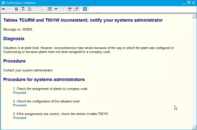 SAP How to solve error Tables TCURM and T001W inconsistent : Error description in Performance Assistant 