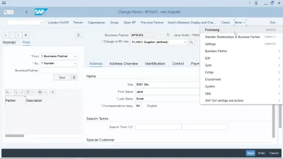 ไม่ได้สร้างผู้จัดจำหน่ายเพื่อจัดซื้อองค์กร : S4 HANA: ไปที่เพิ่มเติม> การจัดซื้อ