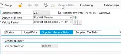 Tiekėjas nebuvo sukurtas pirkimo organizacijai : Bendrieji duomenys, rodantys naują pardavėjo numerį