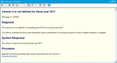 Versioni SAP nuk është përcaktuar për vitin fiskal : Përshkrimi i gabimit në Asistentin e Performancës