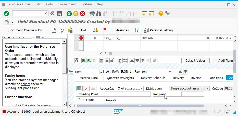 sap order requires assignment to an operation number