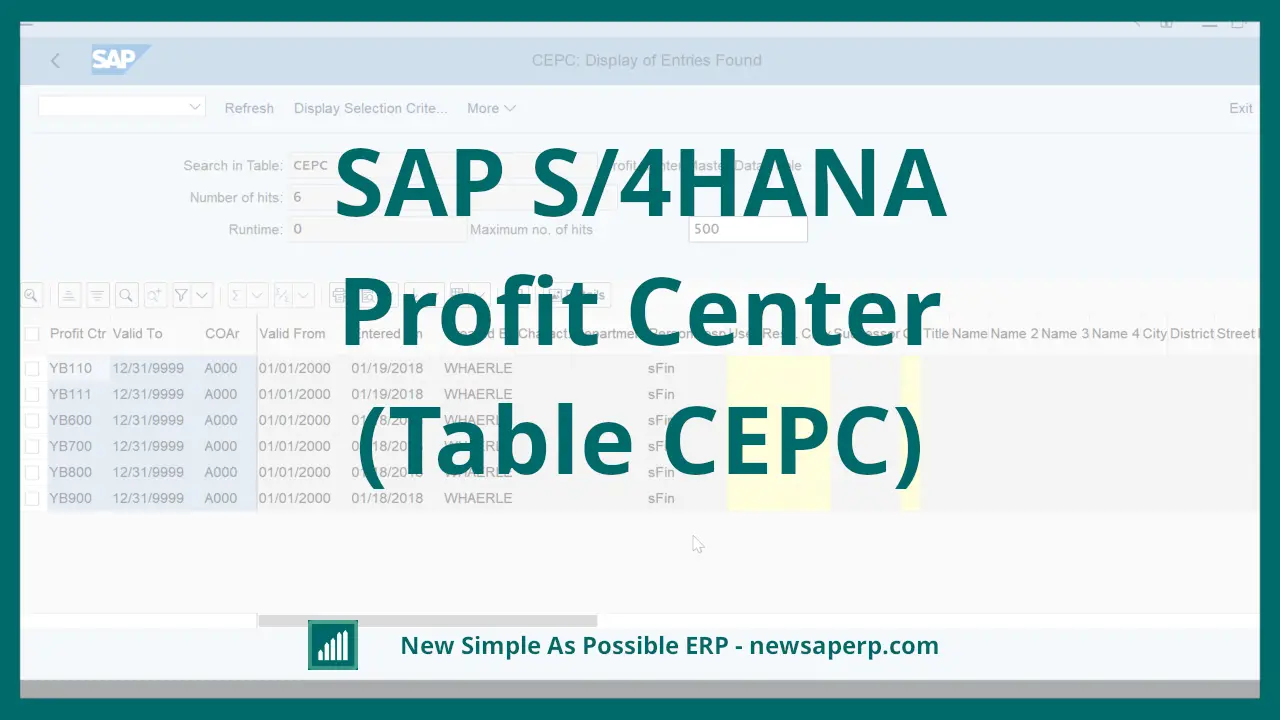 SAP S/4HANA Profit Center Table CEPC