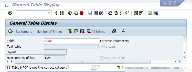 SAP Extract Forecasting Parameters (MPOP Structure) : Fig 1 : Accessing MPOP in SE16N 