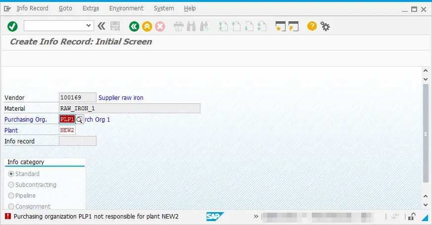 How to solve SAP Purchasing organization not responsible for plant : Error in Purchase Info Record creation screen 